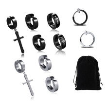 Boucles d'oreilles sans piercing pour hommes et femmes, créoles pendantes avec pendentif croix en acier titane, fermoir à clip ajustable, couleur