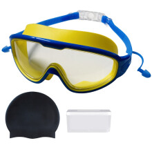 Large Frame Swim Goggles Swimming Glasses-Blue and yellow tran