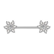 Surgical Steel Nipple Barbell Ring, External Threading Glitter CZ Flower Design Body Piercing Jewelry, Hypoallergenic Smooth Surface Anti-Allergy Ligh