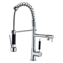 Kitchen Faucet With Pull Down Sprayer, Deck Mounted, Brass, Chrome, Hot And Cold, 2 Spout, Standard Fittings, Model A