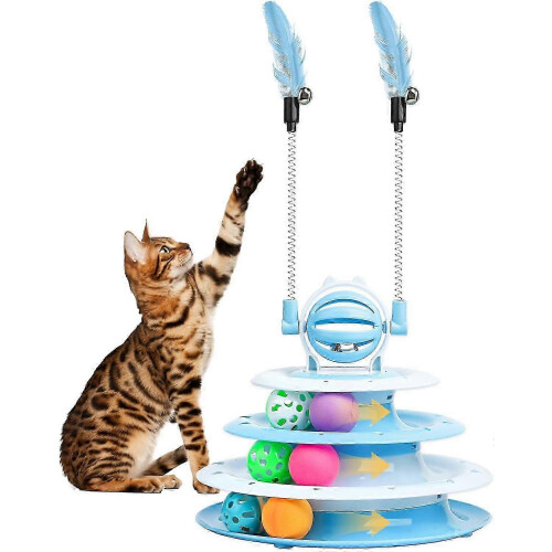 (Blue) Cat Toy Interactive Pet Plaything for Indoor Kitten, Interactive Kitty Puzzle Ball with 2 Cat-Tease