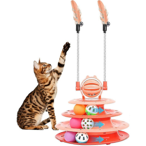 (Red) Cat Toy Interactive Pet Plaything for Indoor Kitten, Interactive Kitty Puzzle Ball with 2 Cat-Tease