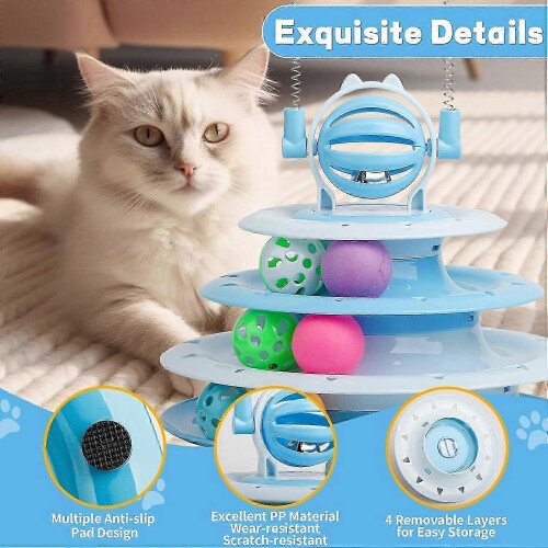 (Blue) Cat Toy Interactive Pet Plaything for Indoor Kitten, Interactive Kitty Puzzle Ball with 2 Cat-Tease 1