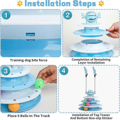 (Blue) Cat Toy Interactive Pet Plaything for Indoor Kitten, Interactive Kitty Puzzle Ball with 2 Cat-Tease 2