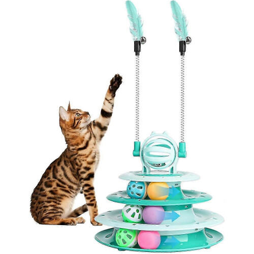(Green) Cat Toy Interactive Pet Plaything for Indoor Kitten, Interactive Kitty Puzzle Ball with 2 Cat-Tease