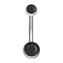Bauchnabelpiercing mit Zirkonia-Steinen, Bauchnabelpiercing mit zwei Edelsteinen, Bauchnabelpiercing aus Chirurgenstahl für empfindliche Haut,