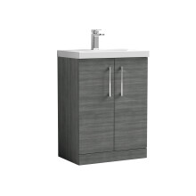 Balterley Level Contemporary Bathroom Floor Standing 2-Door Vanity & Thin-Edge Basin, Anthracite, 600mm