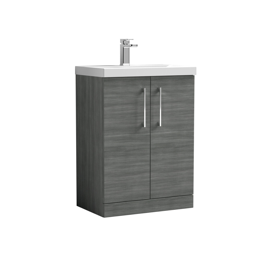 Balterley Level Contemporary Bathroom Floor Standing 2-Door Vanity & Thin-Edge Basin, Anthracite, 600Mm Grey
