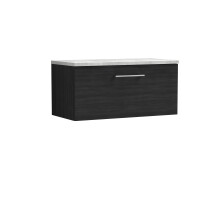 Balterley Level 800mm Wall Hung Single Drawer Vanity Unit with Laminate Worktop for Modern Bathroom Storage - Charcoal Black