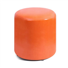 Ottoman Small Foot Stool Round Leather for Living Room Bedroom Garden Compact Orange Durable Solid Wood Design
