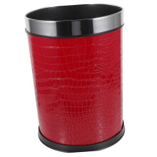 Leather Trash Can Large Capacity for Bedroom Office Hotel with Stainless Steel Rim and Belt Closure