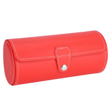 Leather Wrapped Timepiece Sanctuary, Watch Box with Cylinder Shape for Two Watches, Travel-friendly Durable Construction, Rose Red for Women's Travel