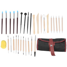 Tonwerkzeugset für Töpferei und Bildhauerei, 41-teiliges Polymer-Tonwerkzeugset inklusive Schnitzmesser, Kugelstift, Schwammstift, Vorhangrolle mit