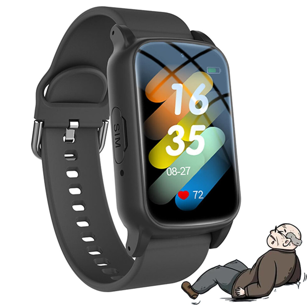 Fall Detection Smart Watch Gps Tracking For Elderly Sos Emergency Button Waterproof Dementia Tracker Hd Voice Call Black 9199774177382