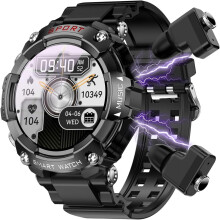 Smart Watch With Men's Earplugs, 1.52Inch Round Fitness Watch, 2In1 Bluetooth, Steps, Calories, iOS & Android, Black