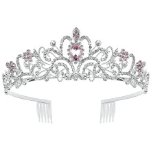Kestävä kovametallirakenne, strassilla koristeltu, sivukampakiinnitys, elegantit kristallitiarat, hääjuhlakruunut, lahja naisille ja tytöille,