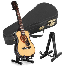 Dukkehus musikkinstrument miniatyr gitarmodell, naturtro utseende fint håndverk mini gitar for dekorasjon barn leker fehagetilbehør