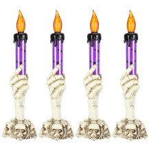 Vela de Halloween em formato de mão de esqueleto com LED, à prova d'água, alimentada por bateria, com temporizador, feita de plástico resistente