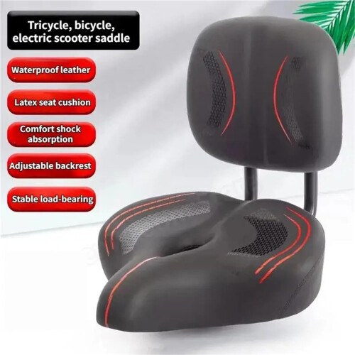 Bicycle Seat With Backrest, Wide Oversized Memory Foam Saddle, Shock Absorbing Back Support, Black 2