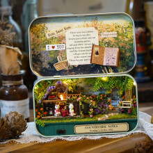 Holz-Puzzle-Box Theater zum Selberbauen mit LED-Lichtern, Natürliche Szene, 14,3x8,4cm