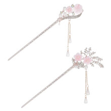 Presilha de cabelo retrô com borla, feita de liga metálica com strass brilhantes, ideal para mulheres e meninas. Design criativo com flor dupla,
