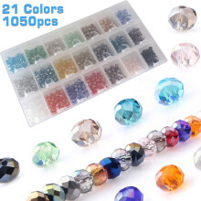 Innovative Jewelry Making Set, 1200Pcs Crystal Glass Beads, Faceted Rondelle Shape, Bicone Faceted, Shiny Vibrant Colors, AB Color Plated, Storage Box
