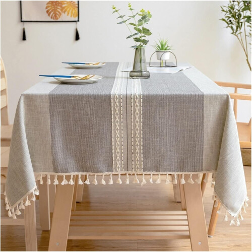 Table Cloth Symmetry Solid Linen Tablecloth With Tassel Thickened Rectangular 140x140cm Wedding Dining Tea Table Cover 2