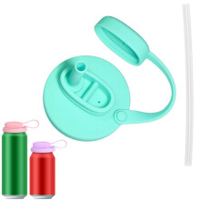 BPA Silicone Soda Can Lids with Straw, Leak Proof Reusable Can Covers for Beer and Juice (Green)