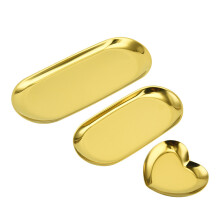 Bandeja decorativa dourada, design oval em aço inoxidável para uso em banheiros e lavabos, design simples com bordas lisas, adiciona um toque de