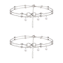 Anklet For Women With Adjustable Foot Beaded Heart Charm, Sterling Silver Anklet Dainty Beaded Chain Foot Jewelry With Exquisite Gift Wrap, Lightweigh