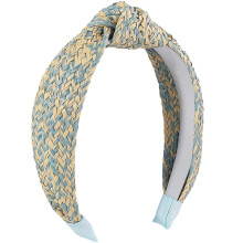 Top Knot Design Vintage Plaid, Boho Stro Raffia Geknoopte Haarband voor Dames - Comfortabele Zomer Haaraccessoires