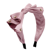 Bandă de păr drăguță cu fundă mare și drăguță, cu perle înnodate, accesoriu confortabil și moale, bandă de păr elegantă și
