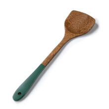 3 Piece Set Wood Utensils Set Wenge Long Handle Spatula Spoon Set Nonstick Idyllic Style Wooden Cooking Utensils for Cook Light Green