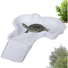(white) Premium Turtle Pool with Ramp - Large Reptile Water Dish & Bathing Basin for Turtles, Amphibians - Durable & Easy-Clean Design