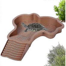 (khaki) Premium Turtle Pool with Ramp - Large Reptile Water Dish & Bathing Basin for Turtles, Amphibians - Durable & Easy-Clean Design