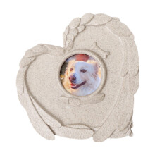 Pet Memorial Stone Heart Shaped with Photo Frame, Outdoor Pet Grave Marker for Dog or Cat Loss