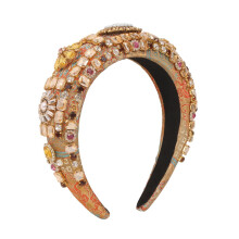 Glamoureuze gewatteerde fluwelen hoofdband voor vrouwen en meisjes, brede haarband versierd met kristallen strass-steentjes voor bruiloften, feesten,