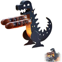 BBQ Hot Dog Holder Dinosaur Grill Tool, Reusable Stainless Steel Skewer for Outdoor Camping
