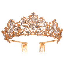 Diadem z grzebieniem dla królowej panny młodej, księżniczki, elegancka korona z kryształkami dla księżniczki z grzebykami na ślub i urodziny,