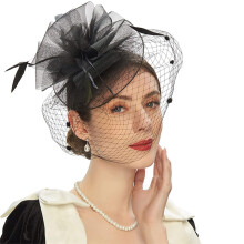 Justerbart huvudband och klämmor Fascinatorhattar för kvinnor, bekväma och lättbärande blommig stil med blommig nätslöja, rund bas elegant