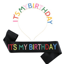 Adjustable Headband for Birthday Parties, Queen Sash with Rainbow Headband and Crystal Birthday Crown, Comfortable to Wear Alloy Tiara Set, Reusable D
