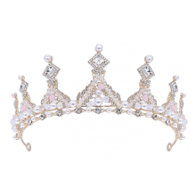 Gouden tiara met Oostenrijkse kristallen, buigbaar ontwerp voor een perfecte pasvorm, lusjes aan beide uiteinden voor een veilige bevestiging, ideaal