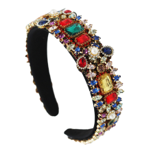 Modieus accessoire, sprankelende, met juwelen versierde brede fluwelen haarband met effen brede hoofdband, elegante strass kristallen hoofdband voor