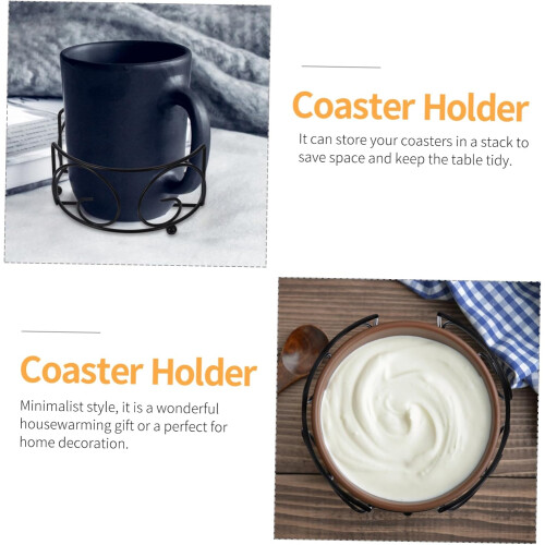 Round Iron Coaster Holder Metal Rack Openings For Stackable Coasters Space Saving Minimalist Tray Organizer Dining Tables 2