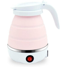 Electric Kettle Travel 600ML Food Grade Silicone Dual Voltage Auto Shutoff Separable Power Cord Blue