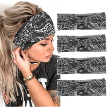 Faixas de cabelo elásticas para mulheres, faixas de cabeça antiderrapantes estilo turbante com nó e design reversível, faixas de cabelo largas