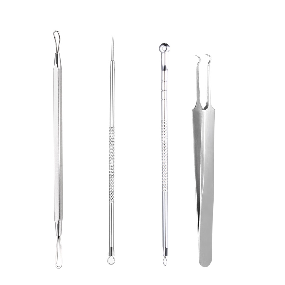 4Pcs Stainless Steel Blackhead Extractor Tool Set for Acne Blemish Removal