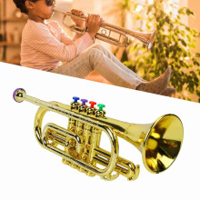 Gold Kinder Trompete mit 4 farbigen Tasten – Bildung-Musikinstrument für Kinder zum Spielen