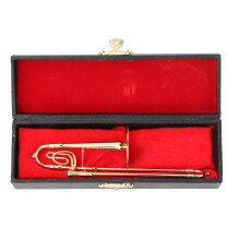 Scultura musicale, statuetta in miniatura di uno strumento musicale, realizzata in ottone con finitura placcata oro. Elegante decorazione per casa e