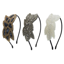 Vintage-inspirert perlebesatt bladpannebånd, flapperpannebånd med skimrende strass-risperledetaljer, justerbar størrelse, mykt bøybart for Great